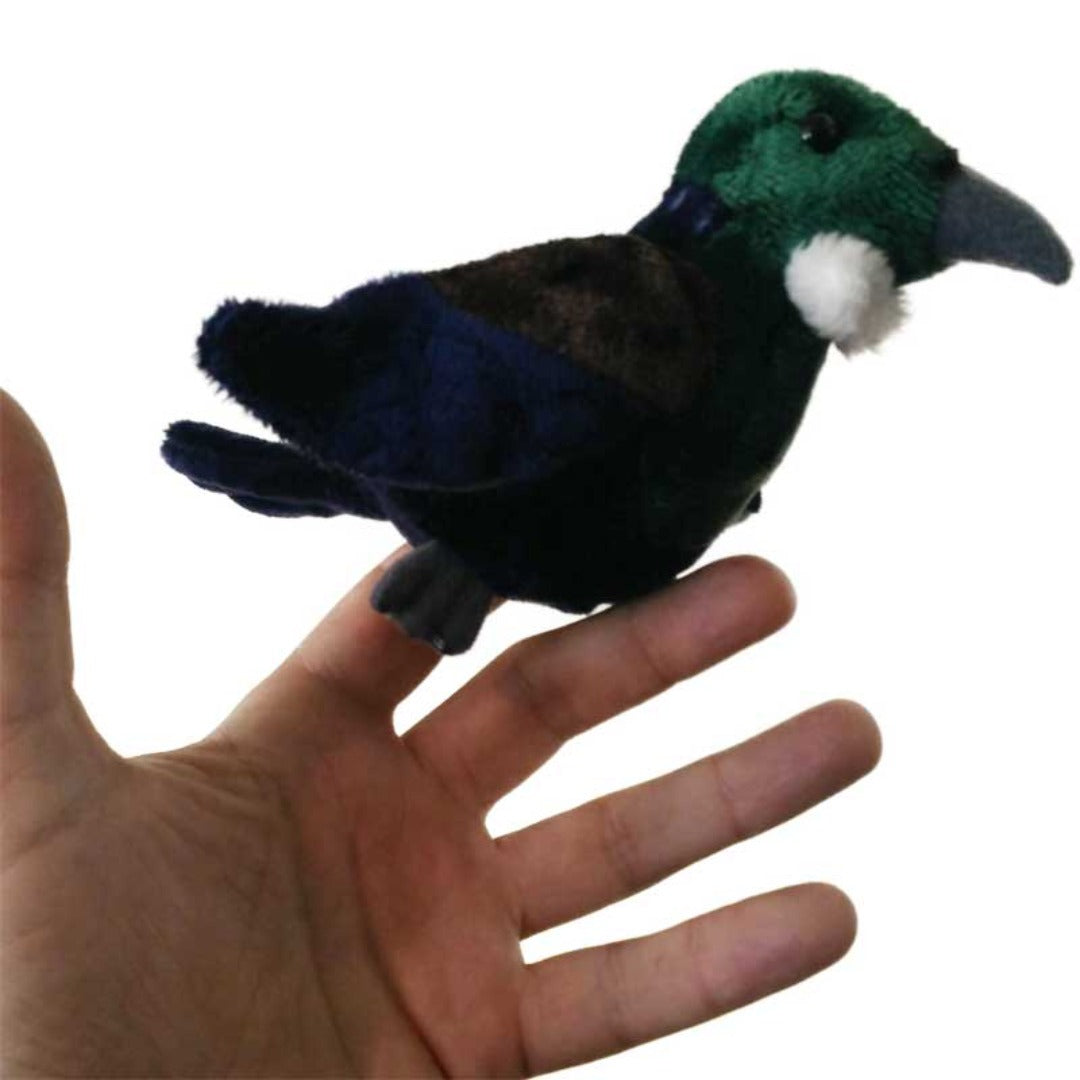 Native New Zealand Tui Bird Finger Puppet On Hand 3