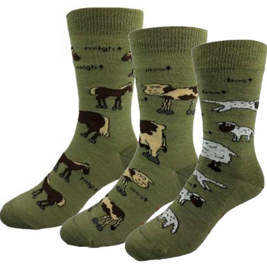 Merino Wool New Zealand Farm Animal Socks, Sheep, Cow, Horse