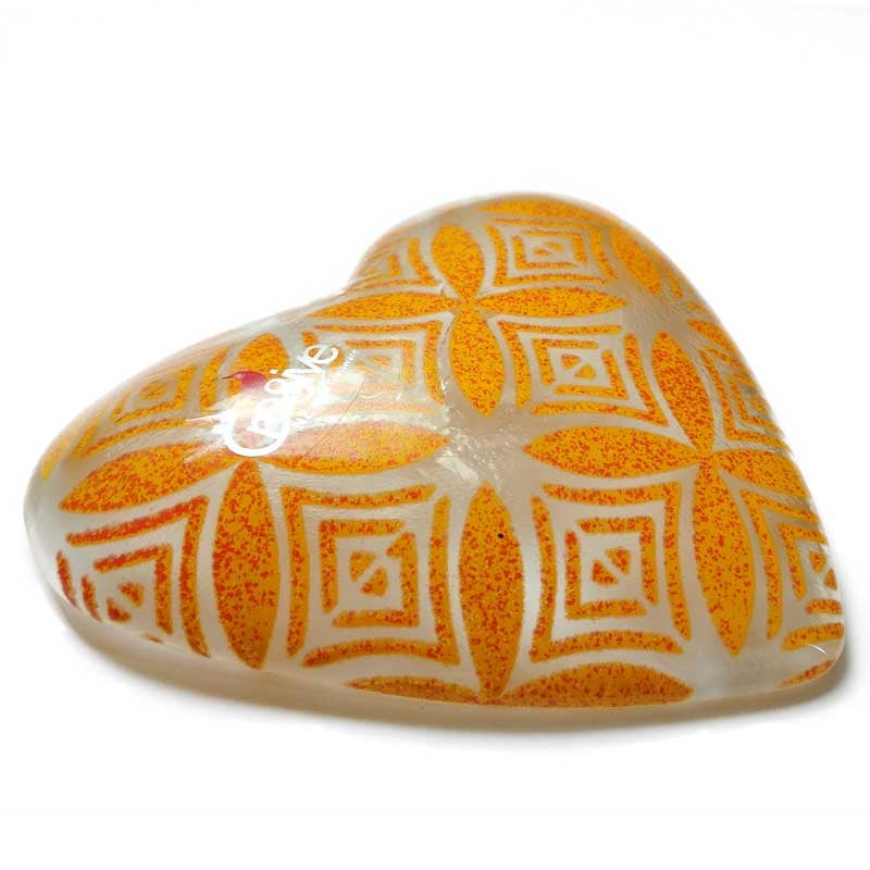 Orange Fused Glass Tapa Heart Side