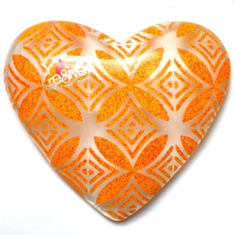 Orange Fused Glass Tapa Heart
