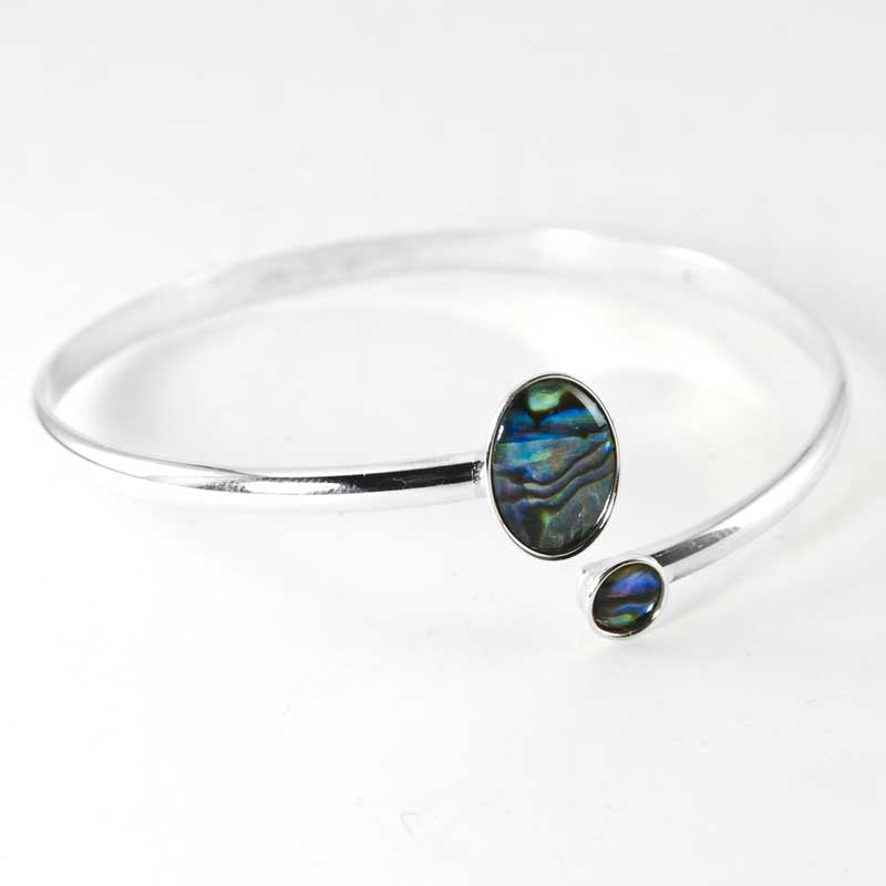 Paua Shell & Sterling Silver Open Bead Bangle Front