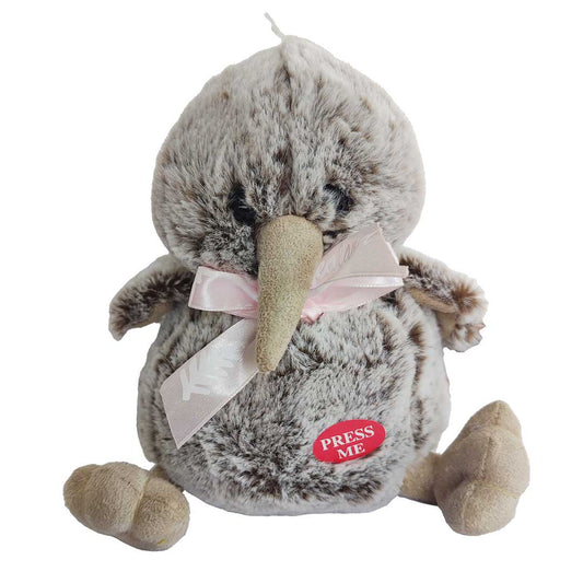 Kiwi Bird Soft Toy Plush with Pink Ribbon and Cute Noise 17cm