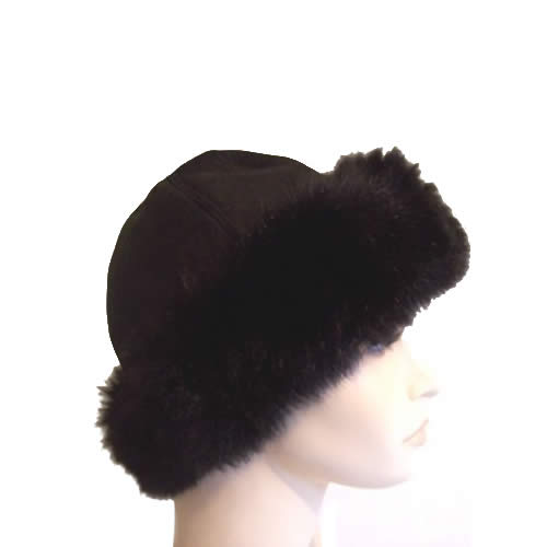 Possum Fur Trimmed Lambskin Hat