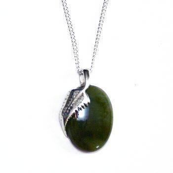 Sterling Silver and Greenstone Oval and Fern Pendant