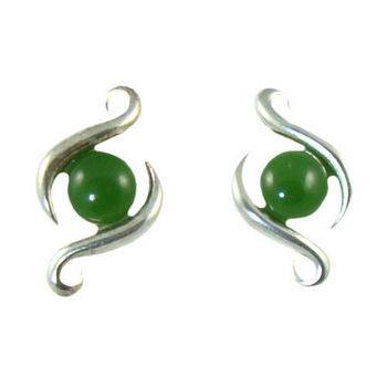 Sterling Silver and Greenstone Contemporary Fish Hook Earrings