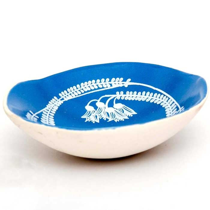 White Kowhai on Blue Dipping Bowl by Jo Luping Side