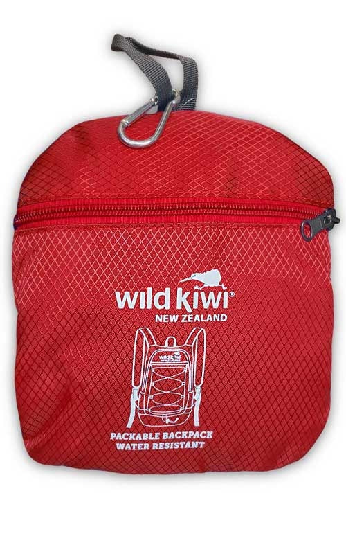 Wild Kiwi Pocket Pack Packable Backpack Red Folded